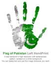 A real left hand impression in the colors of the flag of Pakistan. Symbol of holidays and dates of Pakistan. Royalty Free Stock Photo