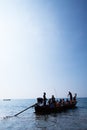 Real life, a Moken family on old traditional boat in the andaman sea, Thailand-Myanmar border. Sea gypsy