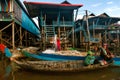 Real life on Tonle sap lake. Floatting village, Cambodia. Woman
