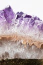 Real macro photo of amethyst natural crystal. Side view.