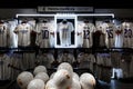 Real Madrid kit in the fan shop. Club store with team shirts.