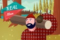 Real Man Lifestyle Natural Life Cartoon Retro Wood Royalty Free Stock Photo