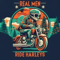 Real Men Ride Harleys - A Man Riding A Motorcycle Royalty Free Stock Photo