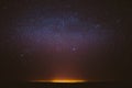 Real Night Sky Stars Background With Natural Colourful Sky Gradient. Sunset, Sunrise Light And Starry Sky. Yellow And Royalty Free Stock Photo