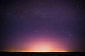 Real Night Sky Stars Background With Natural Colourful Sky Gradient. Sunset, Sunrise Light And Starry Sky. Yellow And