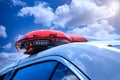Real patrol police car with siren lights in mission activity. Beautiful siren lights in traffic monitoring activity. Canadian Royalty Free Stock Photo