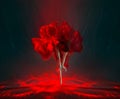 Real people on art photo. Fantasy woman dancing under water sea, red long silk dress fabric floating. Belerina fairy