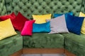 Real photo of colorful pillows on a sofa. Royalty Free Stock Photo