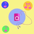 Real pink mp3 player with headphones. Vector Royalty Free Stock Photo