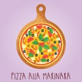 The real Pizza alla marinara on wooden board