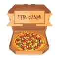 The real Pizza Diabola. Italian pizza in box. Diabolical. Diabo. Royalty Free Stock Photo