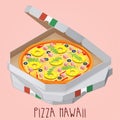 The real Pizza Hawaii. Italian pizza in box. Royalty Free Stock Photo