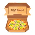The real Pizza Hawaii. Italian pizza in box.