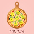 The real Pizza Hawaii on wooden board