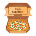 The real Pizza Margherita. Italian pizza in box.