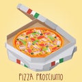 The real Pizza Prosciutt. Italian pizza in box. Royalty Free Stock Photo