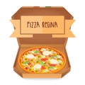 The real Pizza Regina. Pizza Queen. Italian pizza in box.