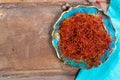 Real red dried saffron spice, tasty ingredient for many dishes Royalty Free Stock Photo