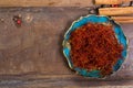 Real red dried saffron spice, tasty ingredient for many dishes Royalty Free Stock Photo