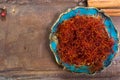 Real red dried saffron spice, tasty ingredient for many dishes Royalty Free Stock Photo