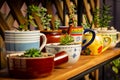 Real reused, recycled, re-purposed kitchen pot and cup for succulents, alternative to plastic pots