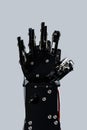 Real robotic fist. Concept of Technological singularity and AI strike