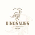 Real Size Dinosaurs Amusement Park Abstract Sign, Symbol or Logo Template. Hand Drawn Parasaurolophus Reptile with