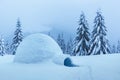 Real snow igloo house in the winter mountains