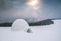 Real snow igloo under sunlight