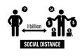 Real social and financial distance. Banner with black humans icons. Poverty and wealth, class distinction. Large income gap. Royalty Free Stock Photo