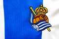 Real Sociedad Football Soccer close up to their logo on a jersey