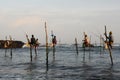 Real Stilt fisherman at sunset