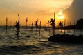 Real Stilt fisherman at sunset