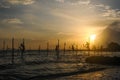 Real Stilt fisherman at sunset