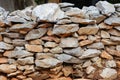Stone wall stacked layers are uneven texture background