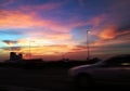 Real sunset on twiglight vanilla sky on road and moving Royalty Free Stock Photo