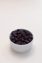 Real Superfood Of Dried Cranberries In White Bowl On Beige Background. Sweet Dehydrated