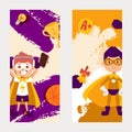 Real superpowers, smart, strong character kid, little man best physical form, cleverest, flat vector illustration. Best