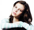 Real Teenage Girl Looking Worried isolated on white background Royalty Free Stock Photo