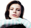 Real Teenage Girl Looking Worried isolated on white background Royalty Free Stock Photo