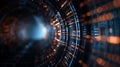 Real-time data analysis, futuristic serverless system, 3D visualization, glowing circuits, high-tech