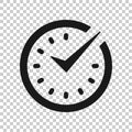 Real time icon in transparent style. Clock vector illustration on isolated background. Watch business concept