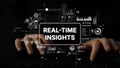 Real-Time Insights Data Visualization with Hands on Keyboard in Dark Environment. Asymptotic smart data analytic Royalty Free Stock Photo