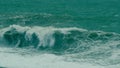 Storm On Sea. Ocean Wave Crashing. Wave Crashing Towards Exotic Island Shore. Huge Sea Waves. Royalty Free Stock Photo