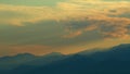 Sunrise Over Mountains. Colored Clouds Drifting. Sunset Or Sunrise Sky. Real time. Royalty Free Stock Photo