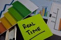 Real Time write on sticky notes isolated on Office Desk. Stock market concept