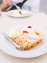 Real Viennese apple strudel in a cafe in Vienna, Austria Royalty Free Stock Photo