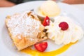 Real Viennese apple strudel in a cafe in Vienna, Austria Royalty Free Stock Photo