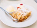 Real Viennese apple strudel in a cafe in Vienna, Austria Royalty Free Stock Photo