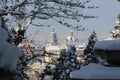 Christmas time. Falling snow on the sunny day Royalty Free Stock Photo